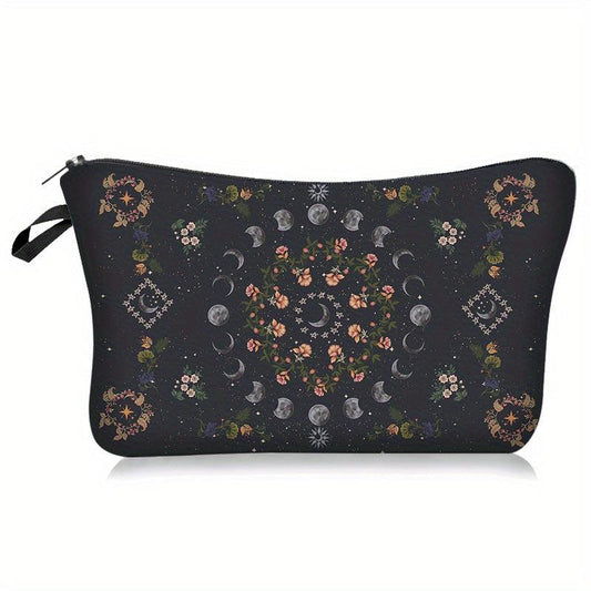 Vintage Moon Print Cosmetic Bag Lightweight Coin Purse Makeup Clutch