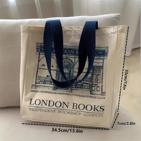 London Books Print Canvas Handbag Shoulder Bag Large Capacity Tote