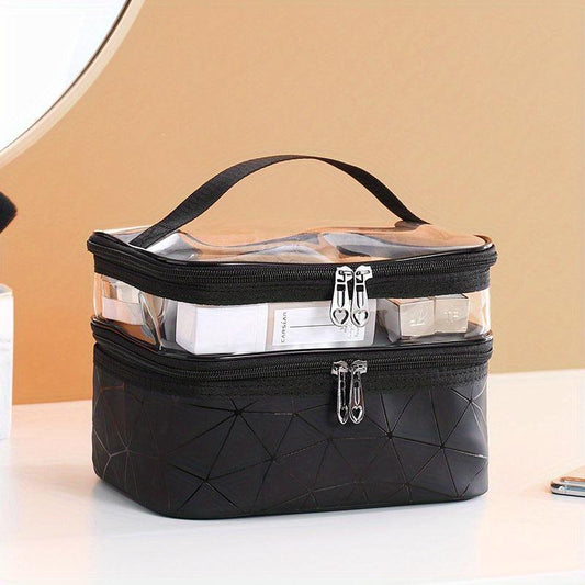 Large Travel Makeup Bag Double Layer Portable Waterproof Cosmetic Bag