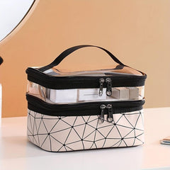 Large Travel Makeup Bag Double Layer Portable Waterproof Cosmetic Bag