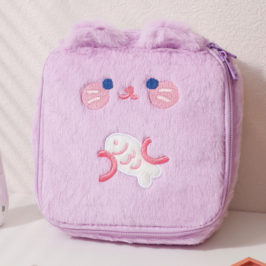 Cartoon Bear Pattern Makeup Bag Travel Storage Plush Bag