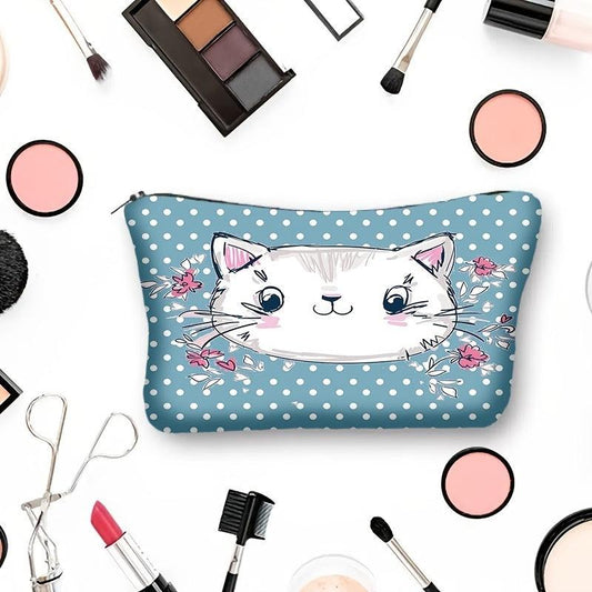 Cat Print Zipper Storage Bag Lightweight Toiletry Wash Pouch