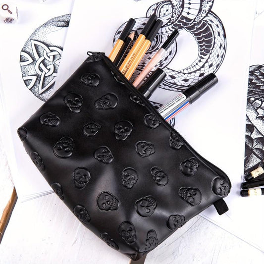Skull Embossed Cosmetic Bag Lightweight Makeup Organizer Clutch Coin Purse