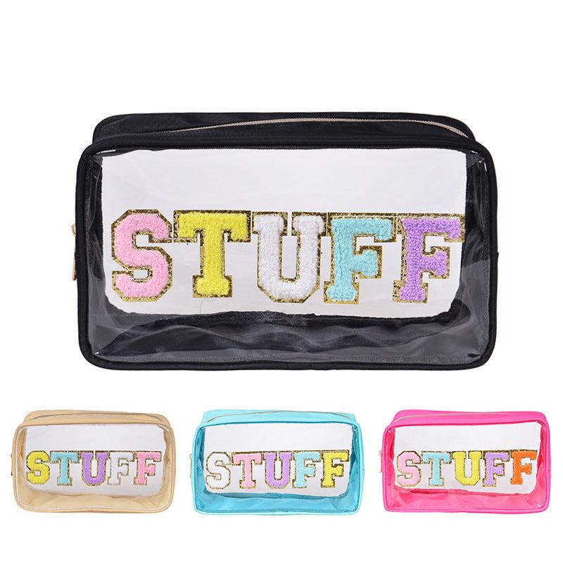 Embroidered Letter Pattern Makeup Bag Zipper Storage Bag