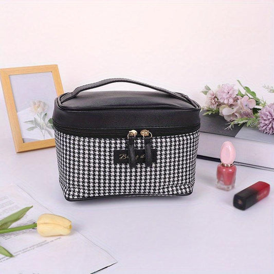 Plaid Handheld Cube Travel Cosmetics Wash Bag Canvas Portable Storage Bag