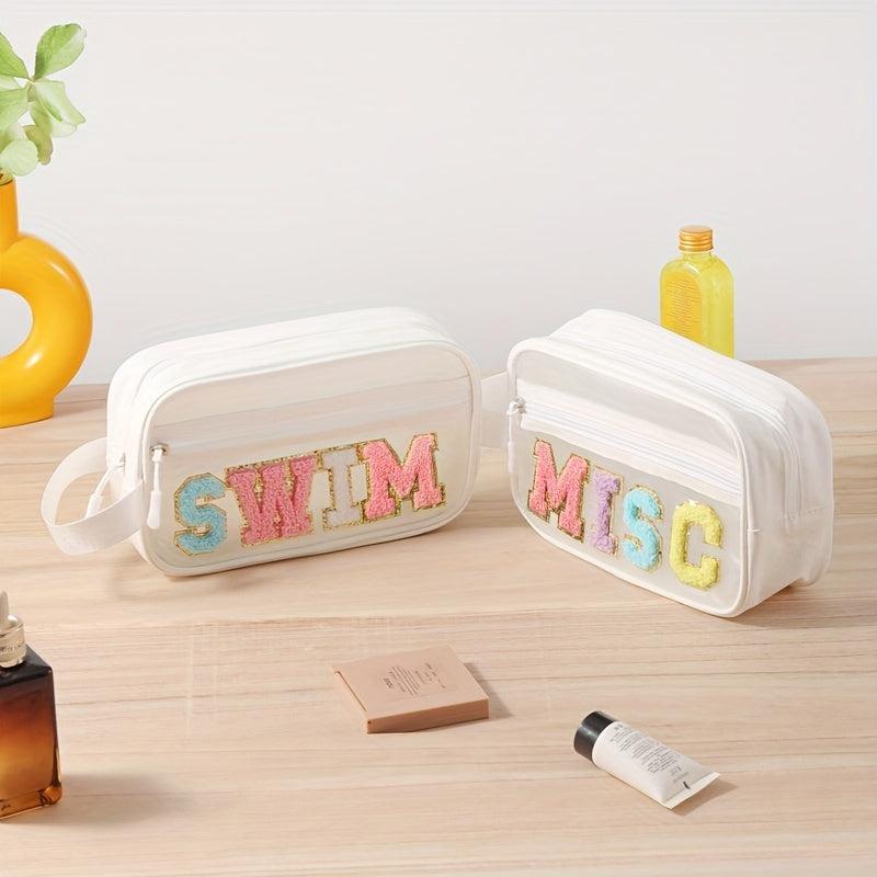 Stylish Letter Patch Cosmetic Bag Waterproof Zipper Travel Storage Wash Bag