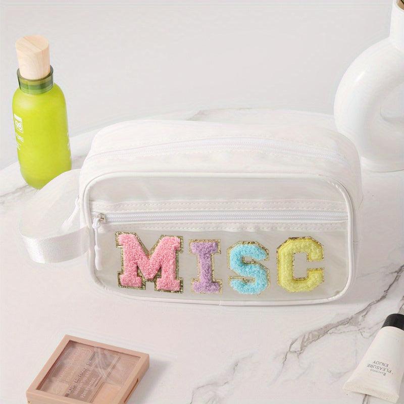 Stylish Letter Patch Cosmetic Bag Waterproof Zipper Travel Storage Wash Bag