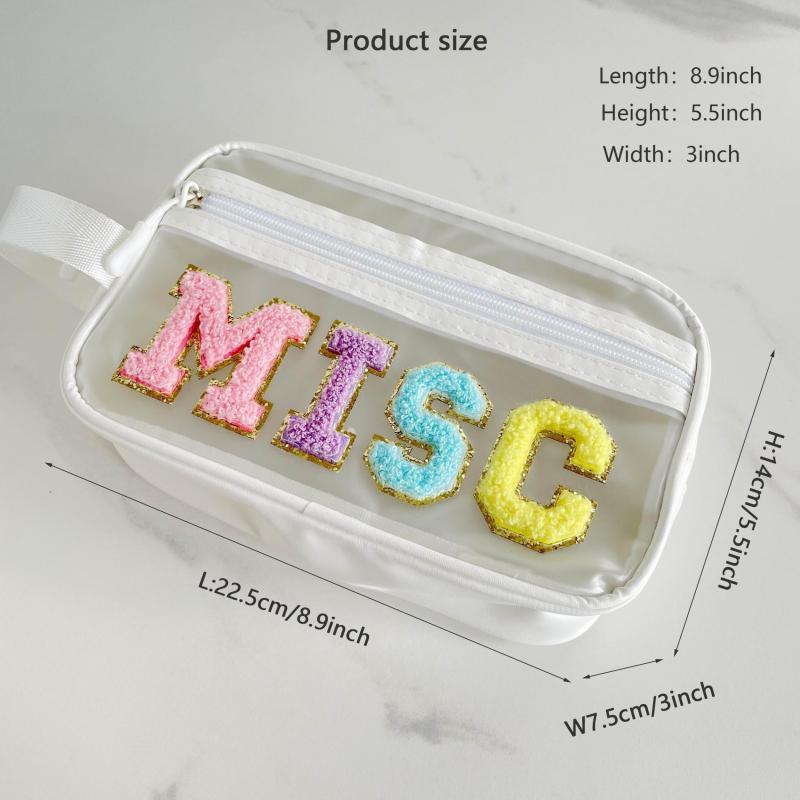 Stylish Letter Patch Cosmetic Bag Waterproof Zipper Travel Storage Wash Bag