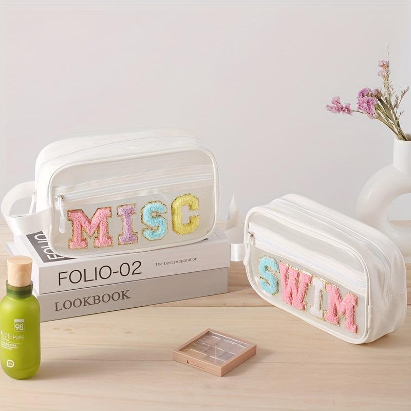 Stylish Letter Patch Cosmetic Bag Waterproof Zipper Travel Storage Wash Bag