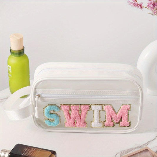 Stylish Letter Patch Cosmetic Bag Waterproof Zipper Travel Storage Wash Bag