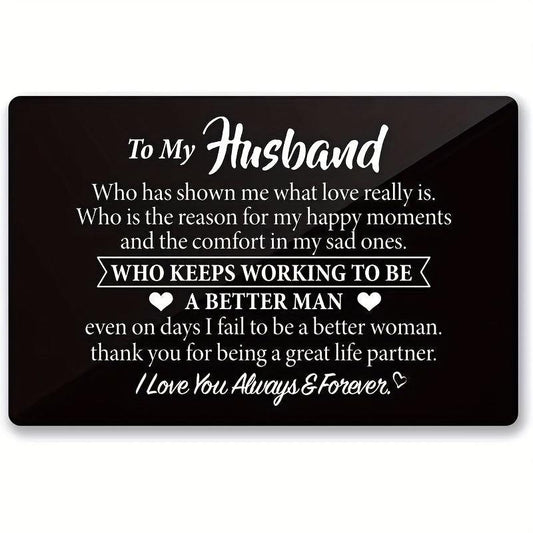 Engraved Aluminum Wallet Insert Card for Husband - Love Note from Wife