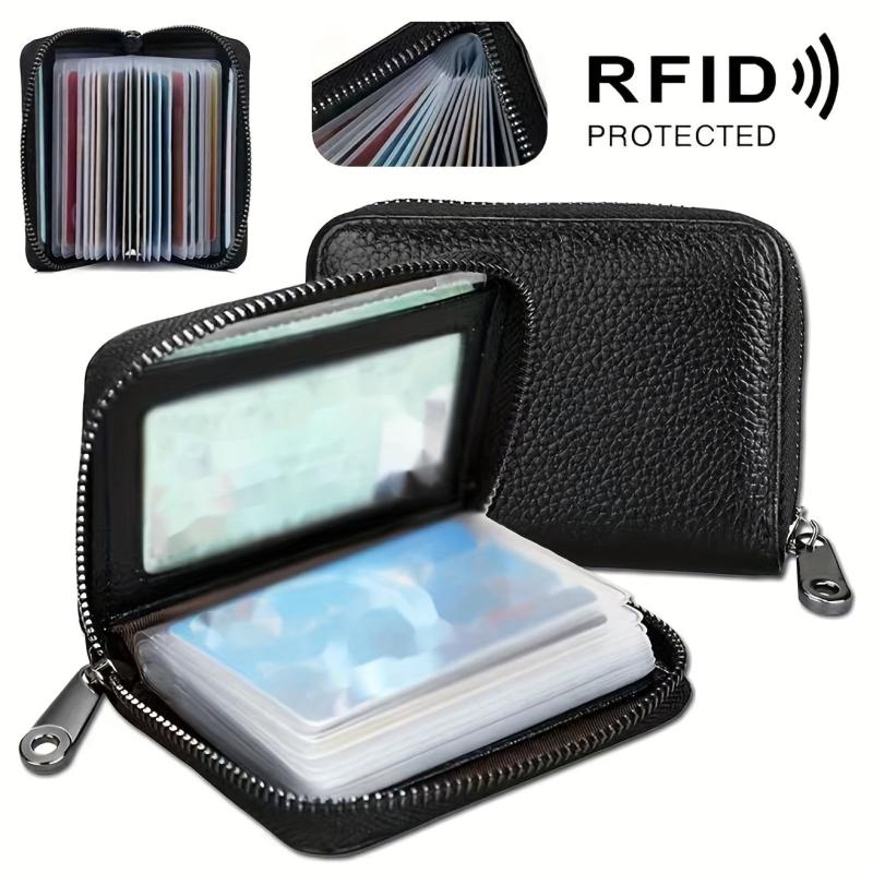 Men's PU Leather Card Bag - 20 Card Slots, 2 ID Slots, Anti-theft Clips