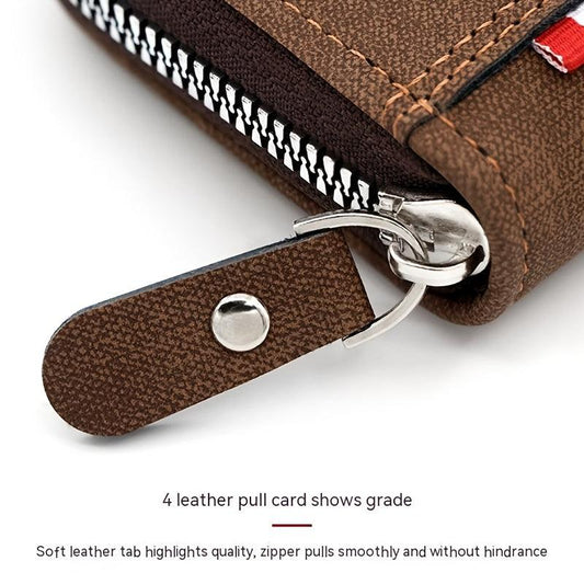 Men's PU Leather Organ Zipper Card Holder Business Card Bag