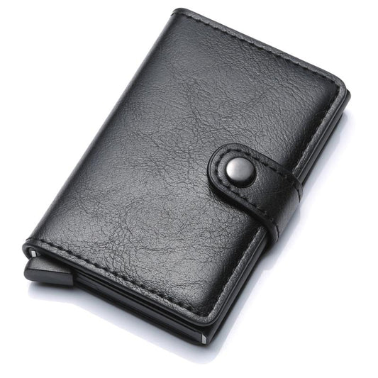 PU Aluminum Alloy Card Holder RFID Mini Wallet with Automatic Card Outlet