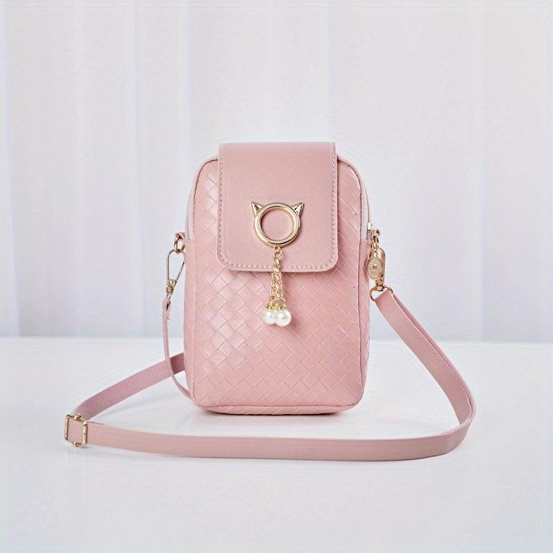Woven Pattern Zipper Shoulder Bag