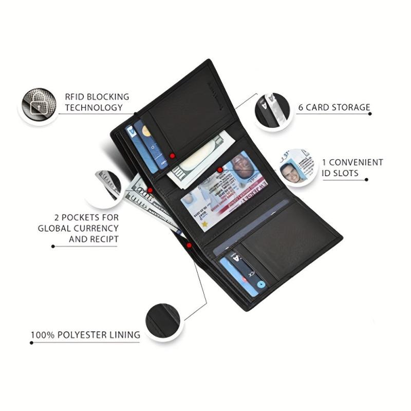 Men's RFID Tri fold Wallet Large Capacity