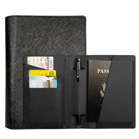 Waterproof PU Leather Passport Holder with Pen Holder for Men