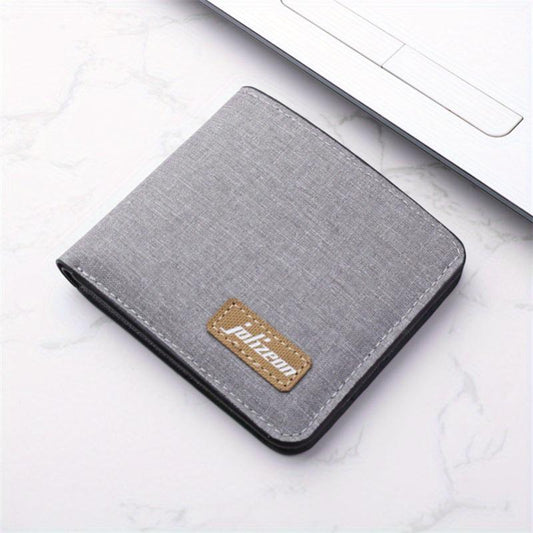 Canvas Wallet Men 1 ID 4 Slots 1 Zipper 1 Big Purse Gray Coin Purse Card Wallet