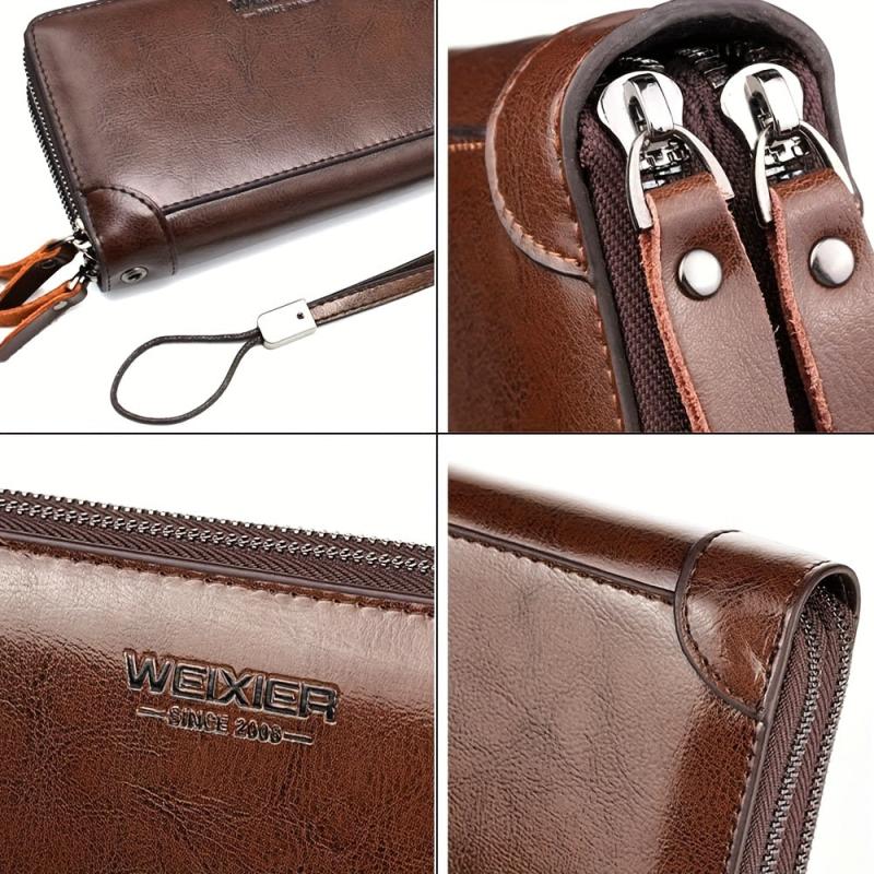Men's Leather Clutch Handbag Zipper Wallet Business Tote Phone Bag