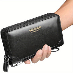 Men's Leather Clutch Handbag Zipper Wallet Business Tote Phone Bag