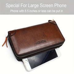 Men's Leather Clutch Handbag Zipper Wallet Business Tote Phone Bag
