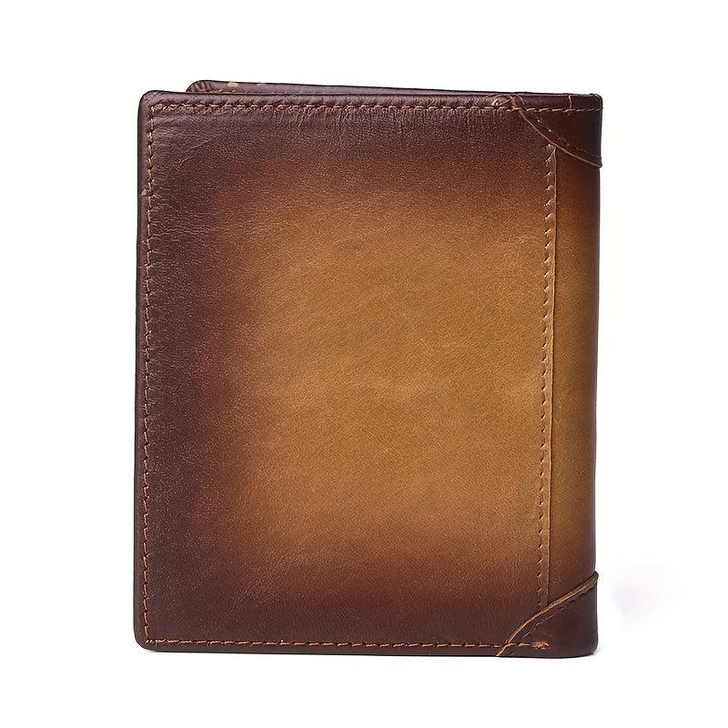 Men's Leather Short Wallet RFID Blocking Zipper Card Holder