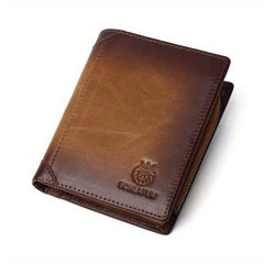 Men's Leather Short Wallet RFID Blocking Zipper Card Holder