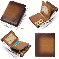 Men's Leather Short Wallet RFID Blocking Zipper Card Holder