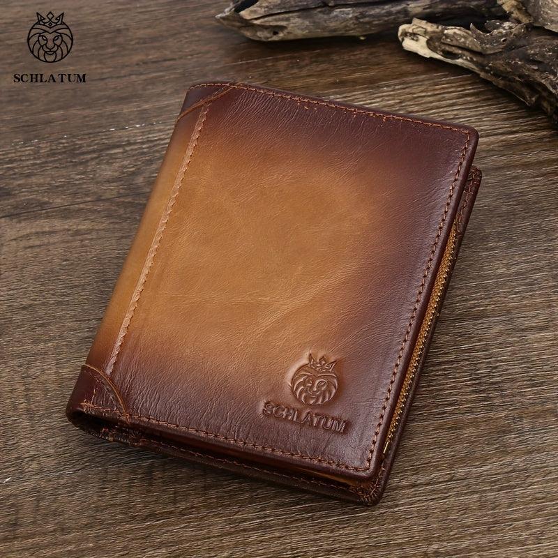 Men's Leather Short Wallet RFID Blocking Zipper Card Holder