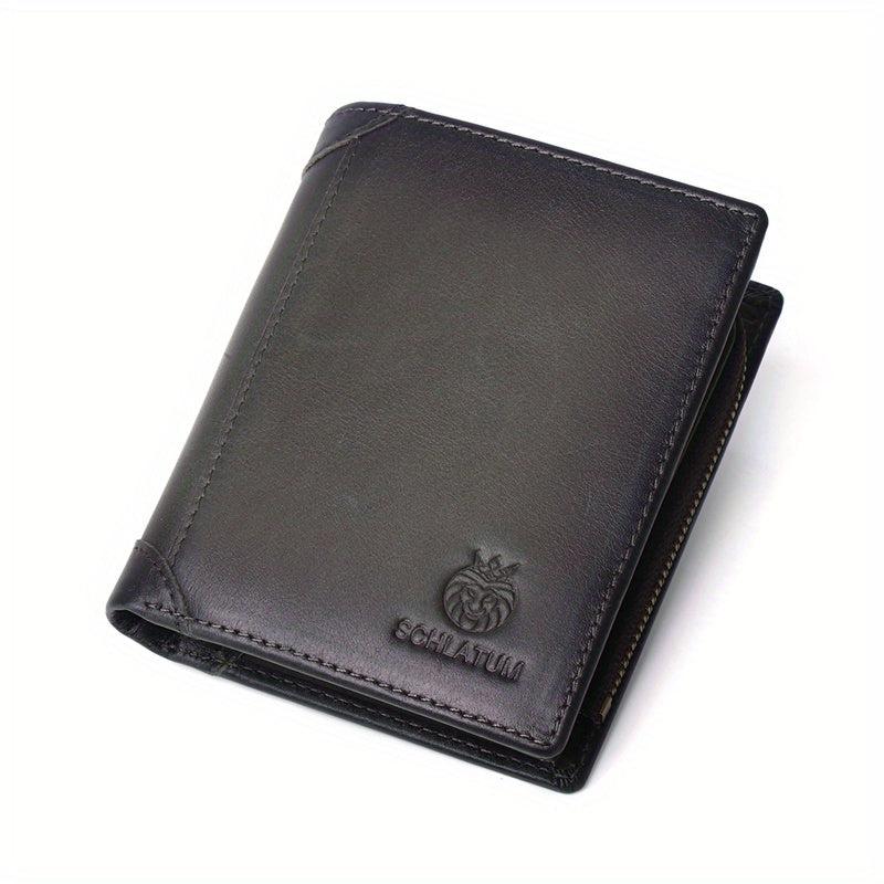 Men's Leather Short Wallet RFID Blocking Zipper Card Holder