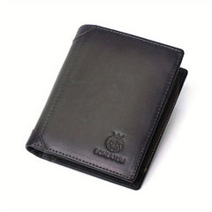 Men's Leather Short Wallet RFID Blocking Zipper Card Holder