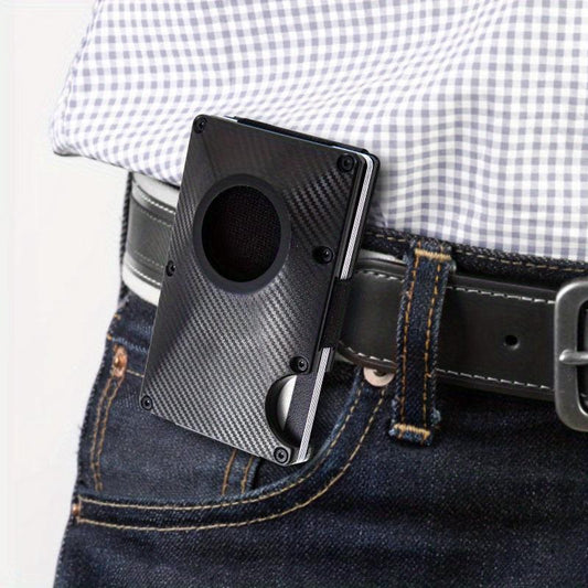 Gray Carbon Fiber Card Holder for Airtag - Anti Theft Brush Wallet
