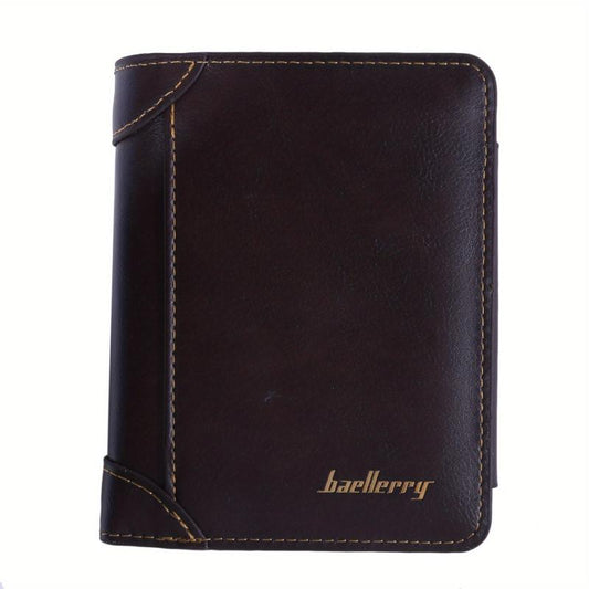 Men's Short Wallet Leather Trifold Zipper Coin Purse Card Holder