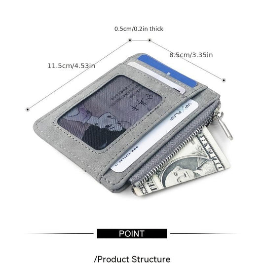 Men's Frosted PU Leather Business Card Holder with Coin Purse
