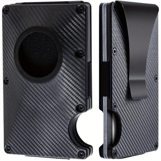 Men's Carbon Fiber RFID Blocking Card Holder for AirTag Installation