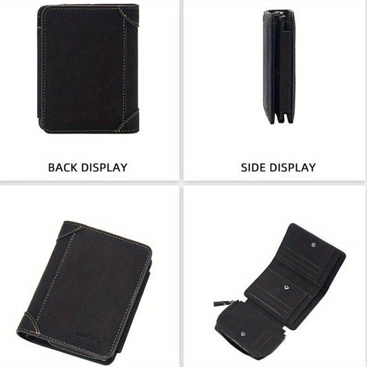 Men's Short Wallet with Card Slots Zipper Coin Purse Father's Gift