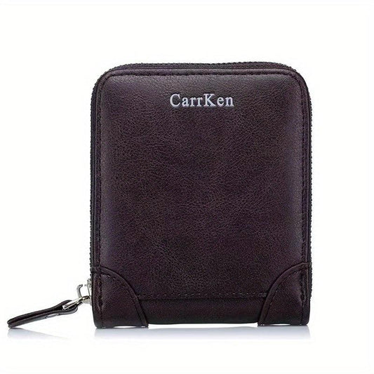 Men's Zipper Wallet Credit Card Holder Short PU Leather