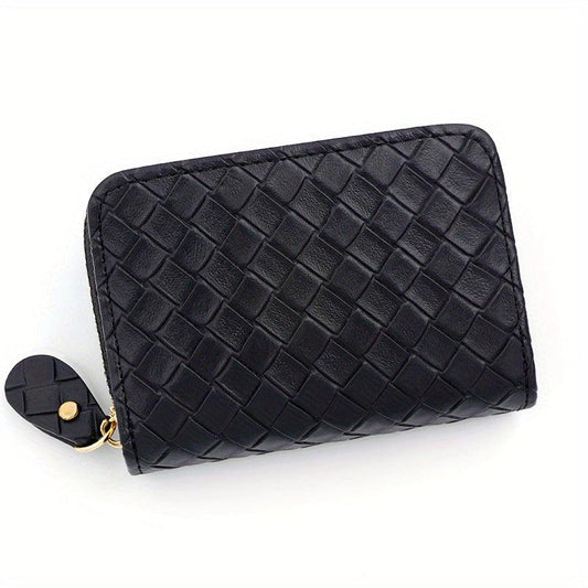 PU Leather Zipper Handbag Braided Clutch Bag Coin Purse Wallet