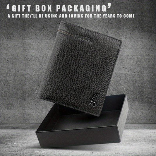 Men's Leather Short Wallet Vertical Cowhide Business Wallet Money Clip