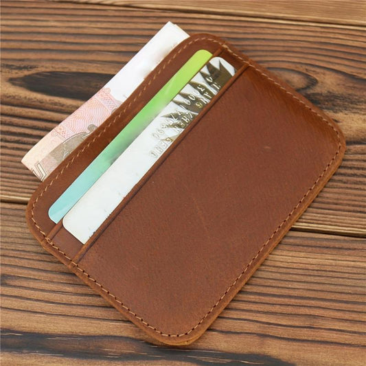 Minimalist Card Holder Leather Crazy Horse Leather Card Bag Vintage Money Clip