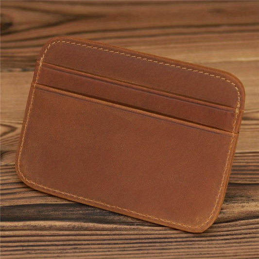 Minimalist Card Holder Leather Crazy Horse Leather Card Bag Vintage Money Clip