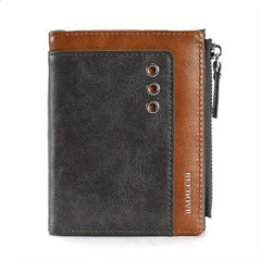 Men's RFID Anti-theft Short Wallet Leather Wallet Zipper Card Holder
