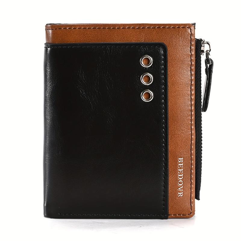 Men's RFID Anti-theft Short Wallet Leather Wallet Zipper Card Holder