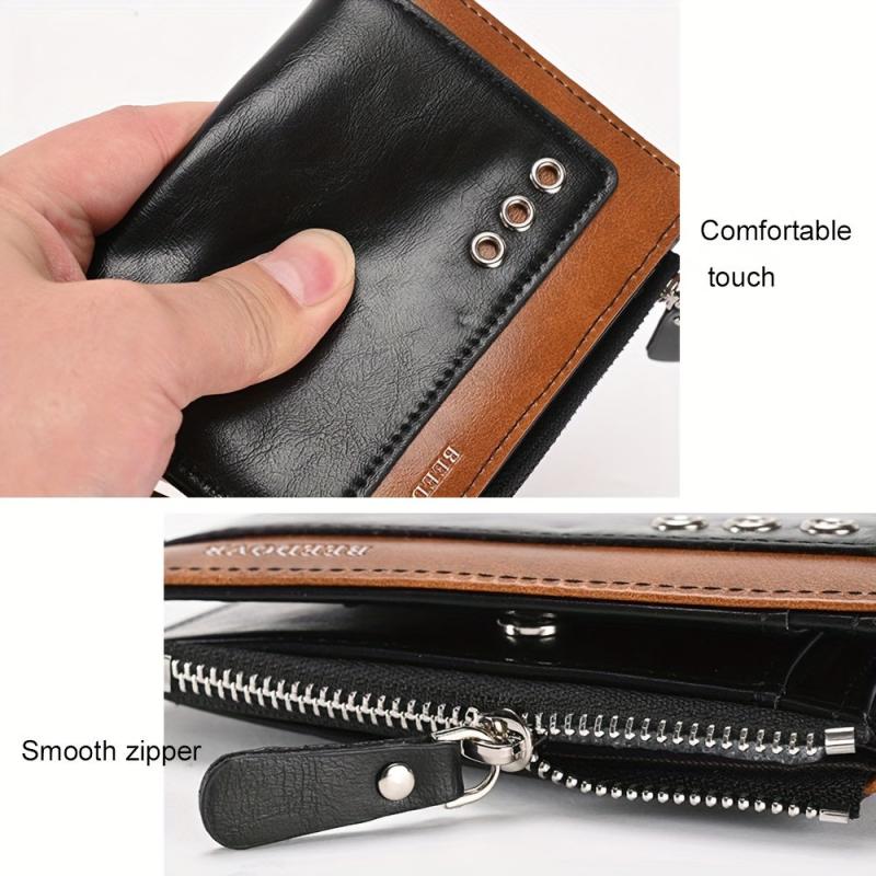 Men's RFID Anti-theft Short Wallet Leather Wallet Zipper Card Holder