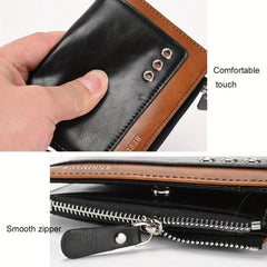 Men's RFID Anti-theft Short Wallet Leather Wallet Zipper Card Holder