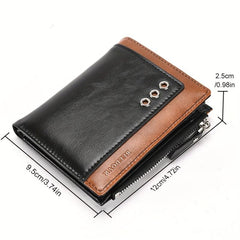 Men's RFID Anti-theft Short Wallet Leather Wallet Zipper Card Holder