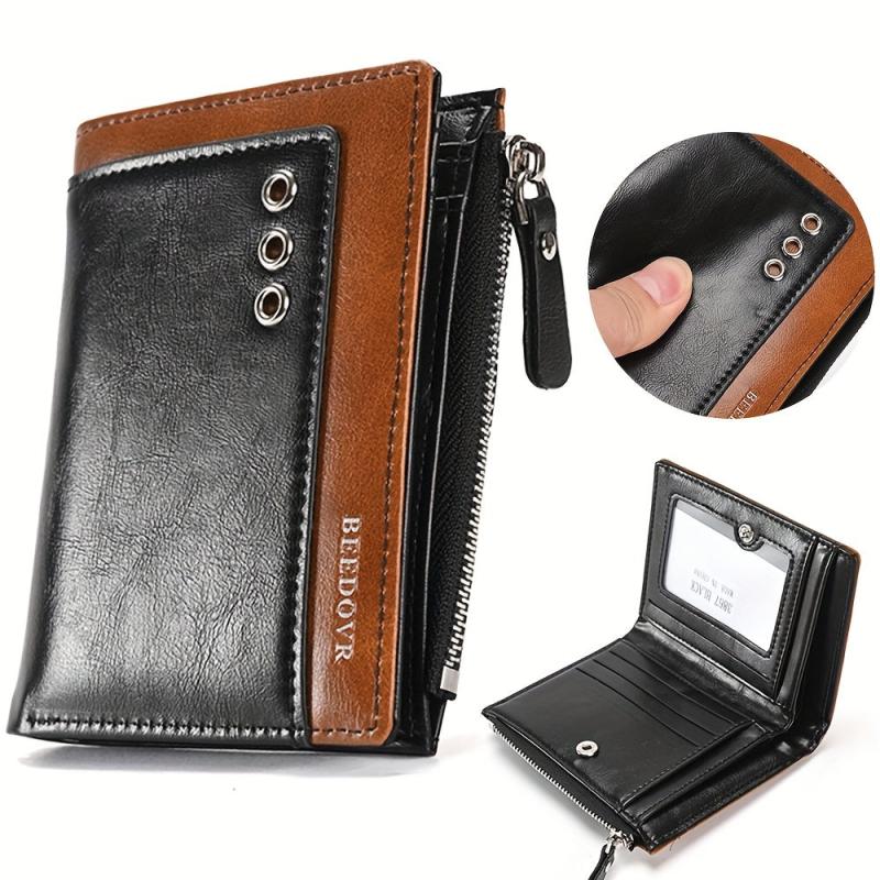 Men's RFID Anti-theft Short Wallet Leather Wallet Zipper Card Holder