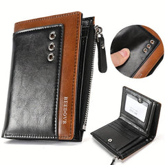 Men's RFID Anti-theft Short Wallet Leather Wallet Zipper Card Holder