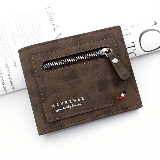 Men's Leather Short Wallet Money Clip Zipper Card Holder