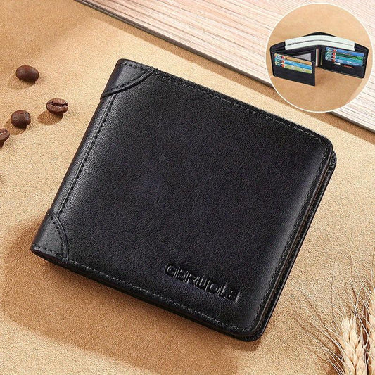 RFID Blocking Leather Short Wallet for Men - Scratch Resistant